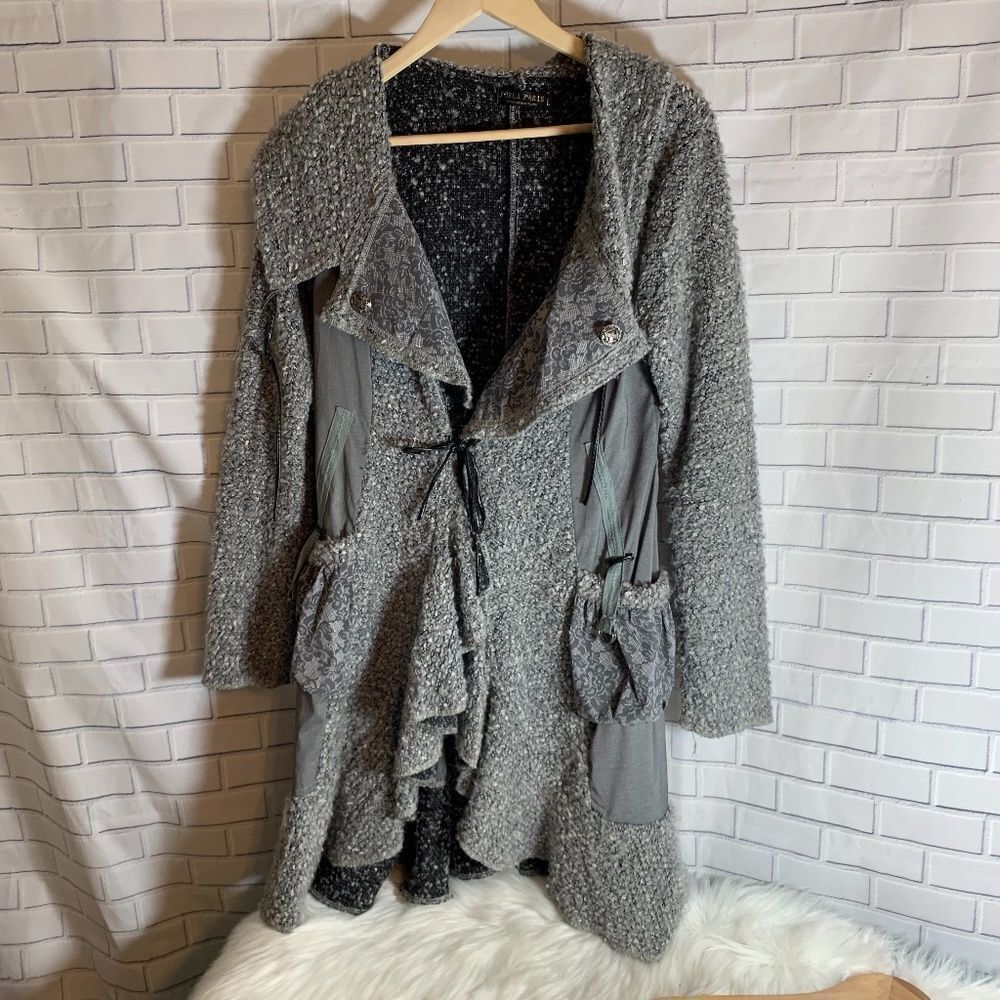 Forla‎ Paris Grey Mixed Media Cardigan Sz L